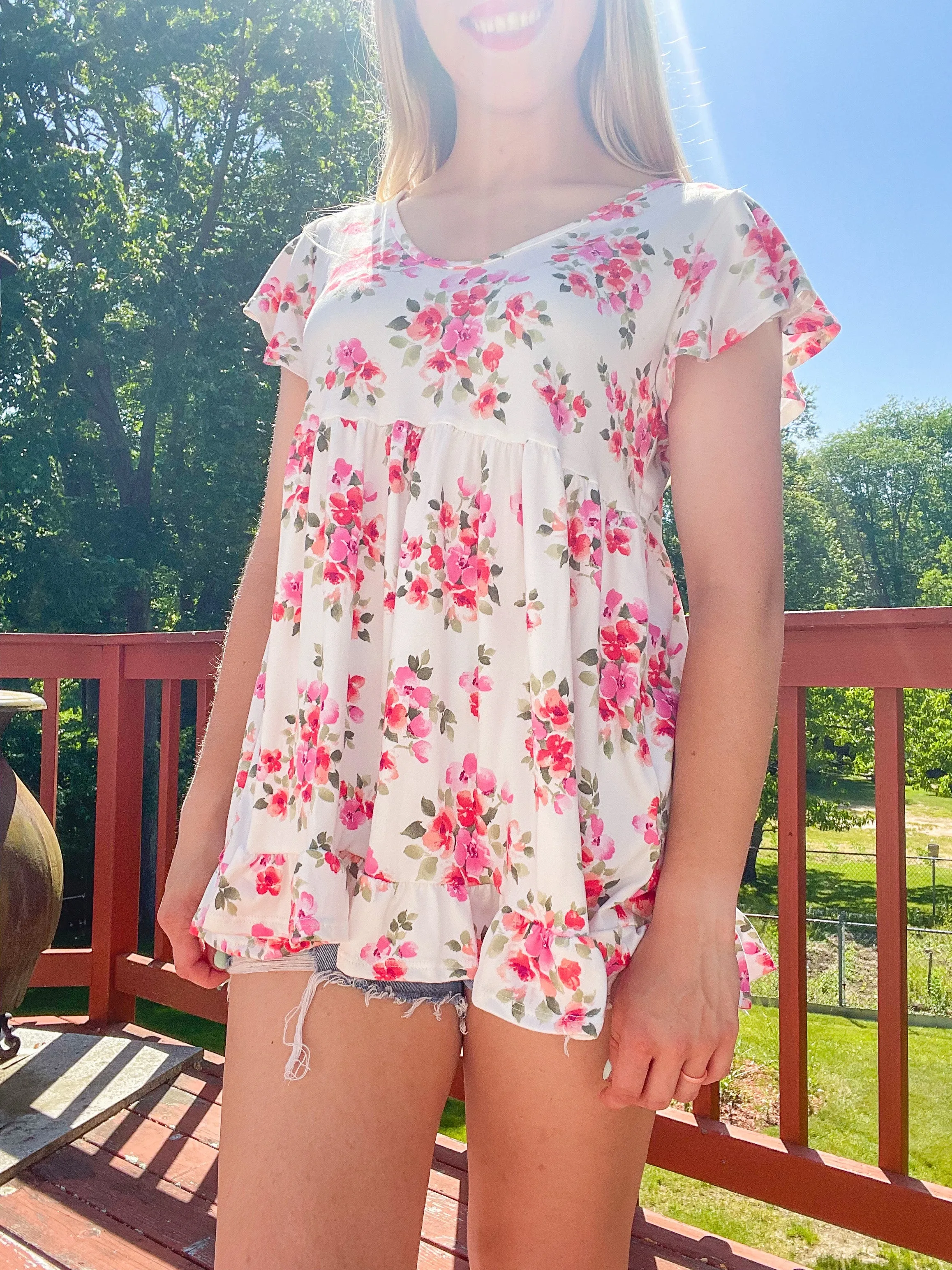 Ivory Floral Ruffle Top