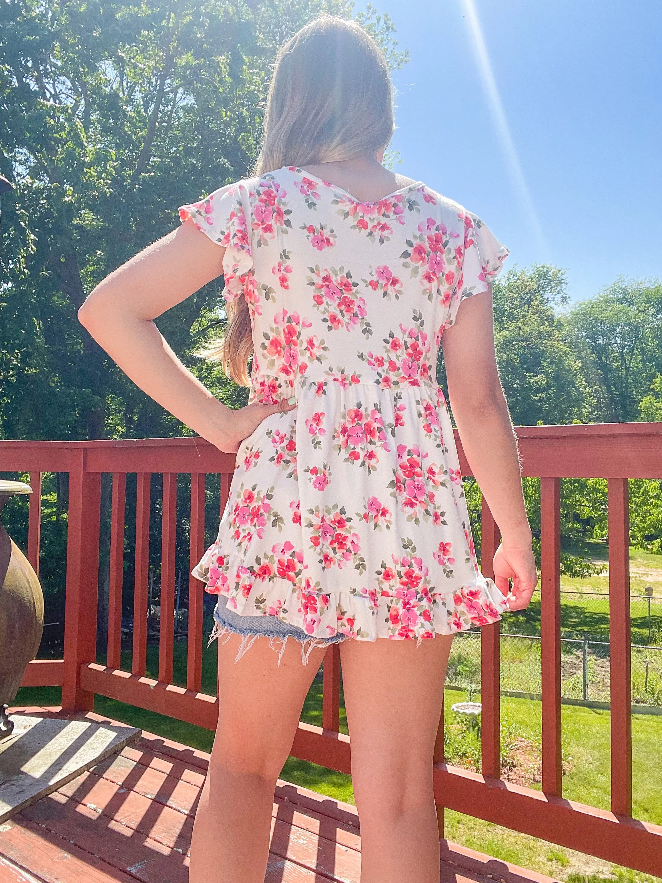 Ivory Floral Ruffle Top
