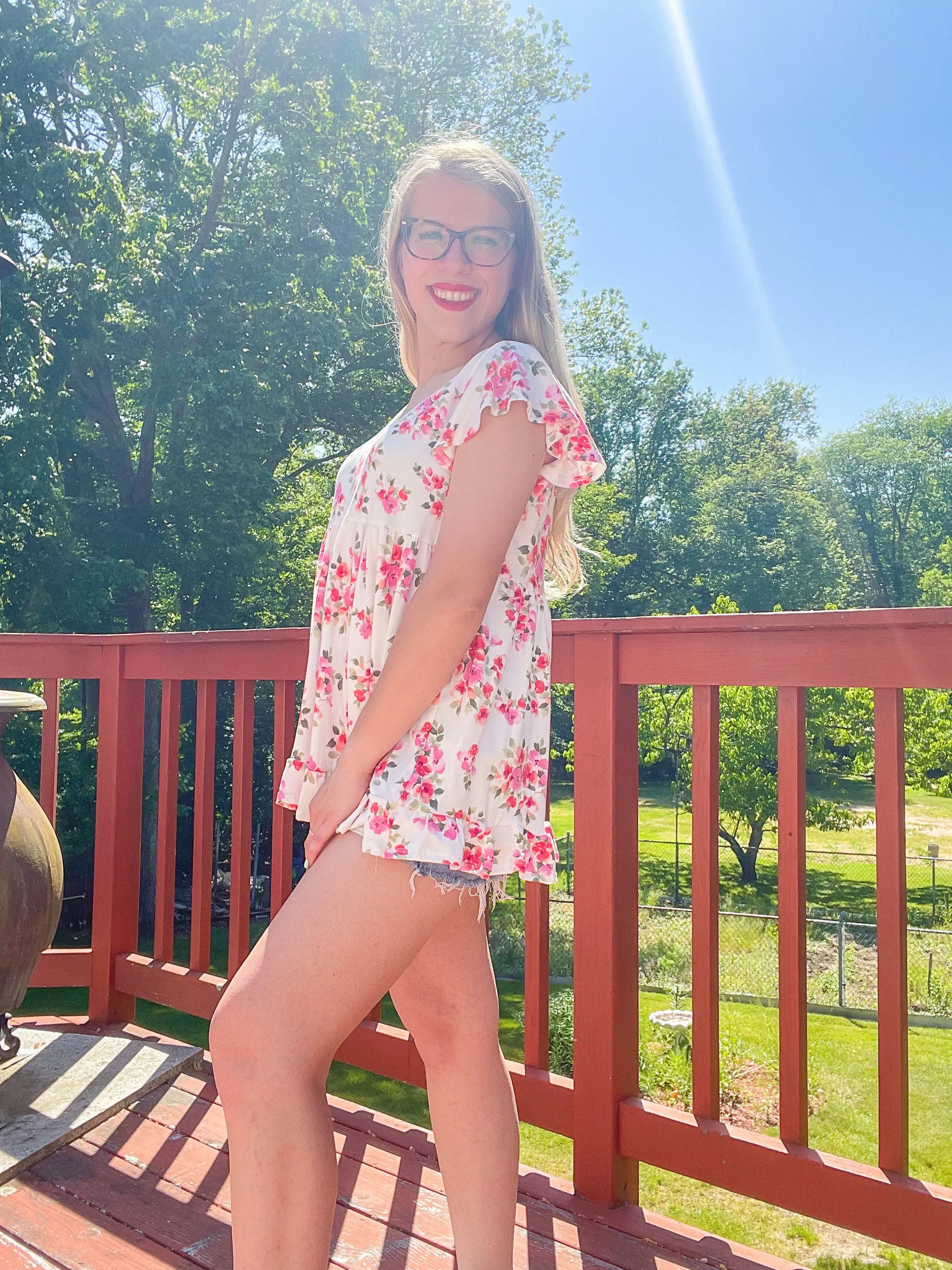 Ivory Floral Ruffle Top