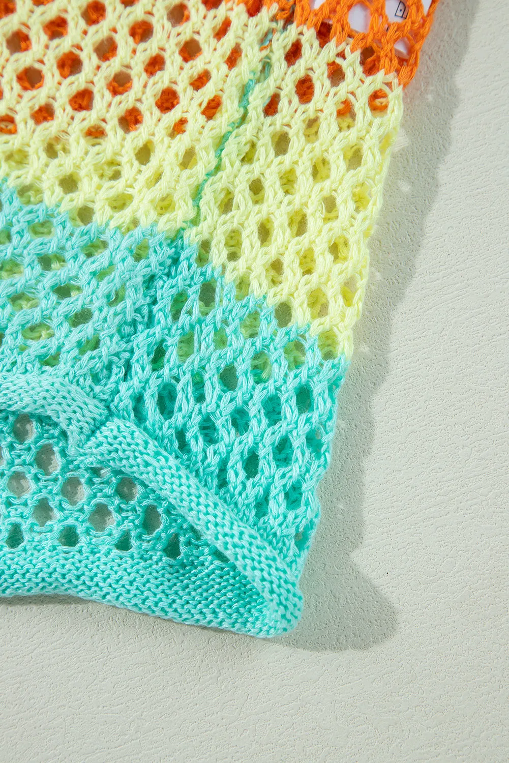 KaleaBoutique Colorblock Patchwork Knit Crochet Eyelet Sweater