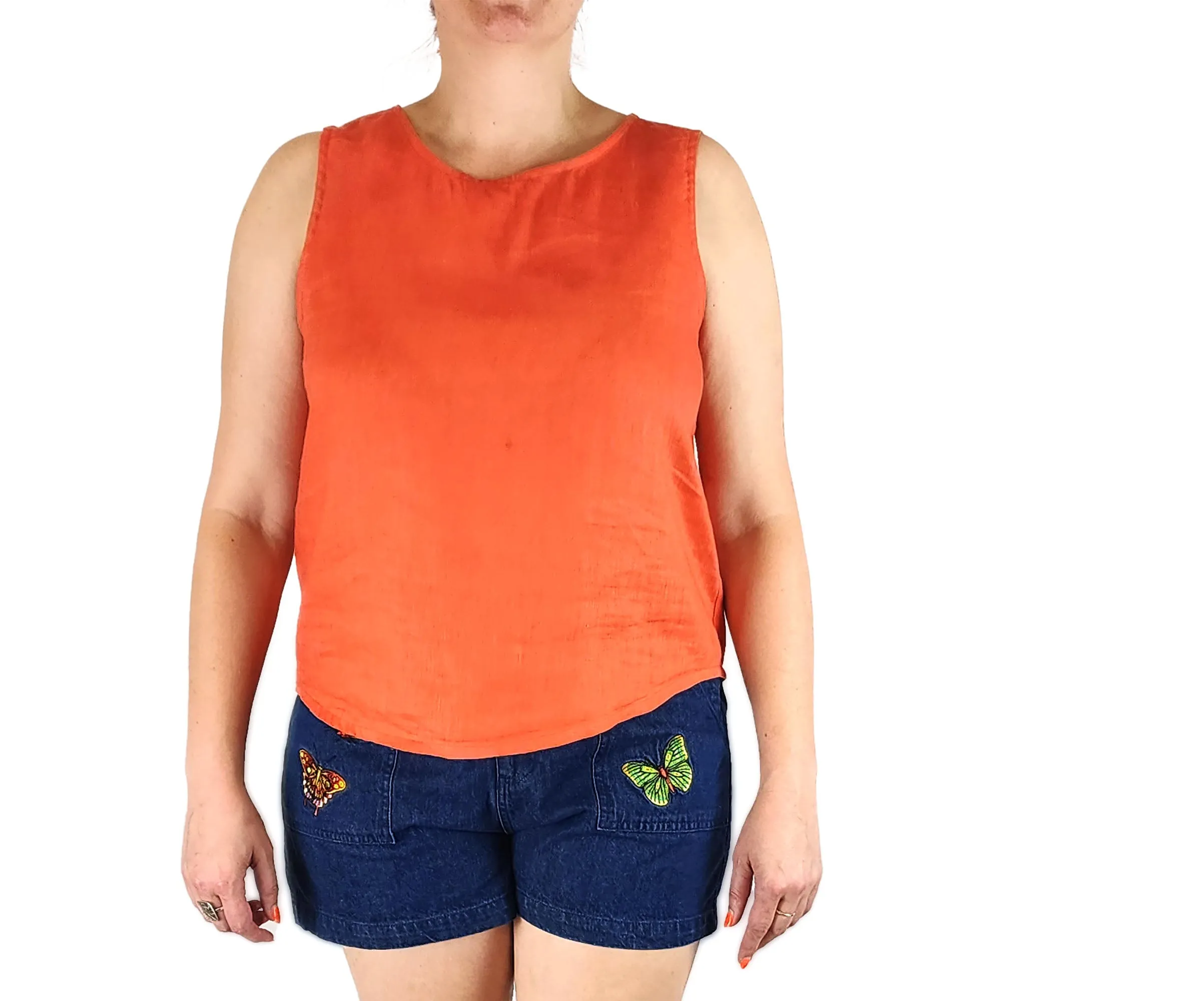 Kuwaii orange linen sleeveless top size 14