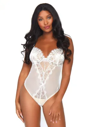 Lace & Mesh Teddy - White - Large