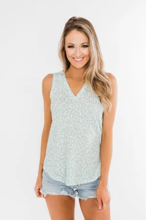 Leopard Knit Tank Top- Mint Blue & Ivory