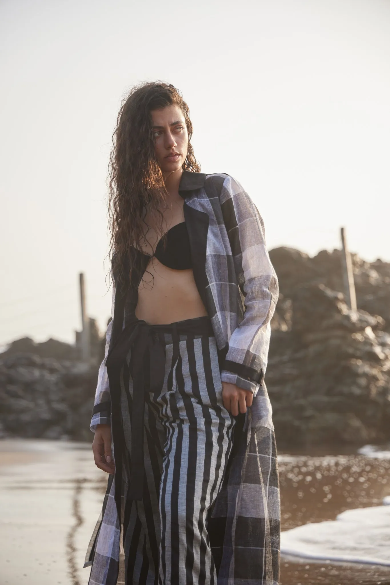 Linen Check Trench