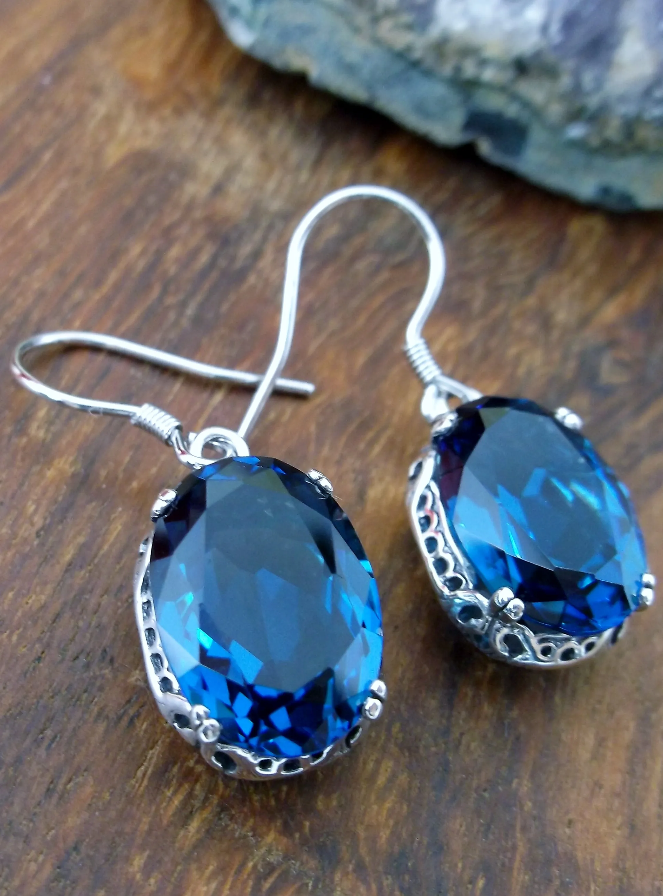 London Blue Earrings, Natural or Simulated Edwardian Jewelry #E70