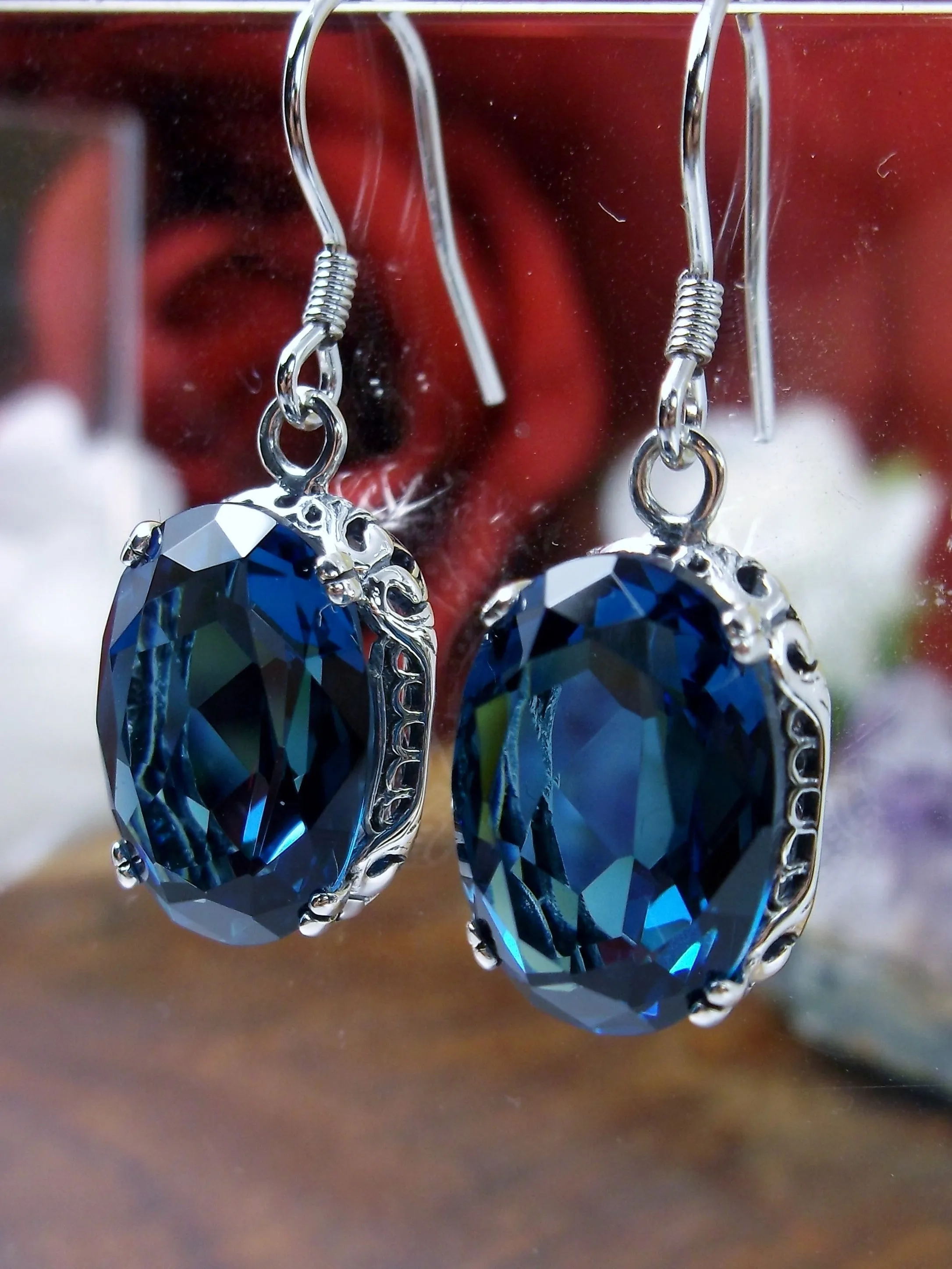 London Blue Earrings, Natural or Simulated Edwardian Jewelry #E70