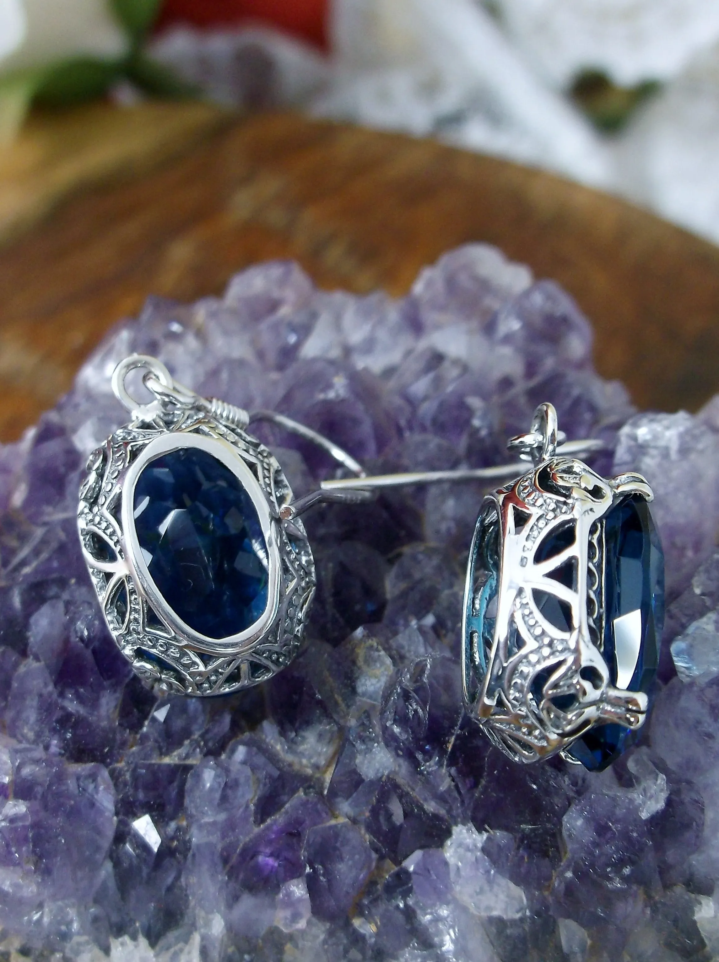 London Blue Earrings, Natural or Simulated Edwardian Jewelry #E70