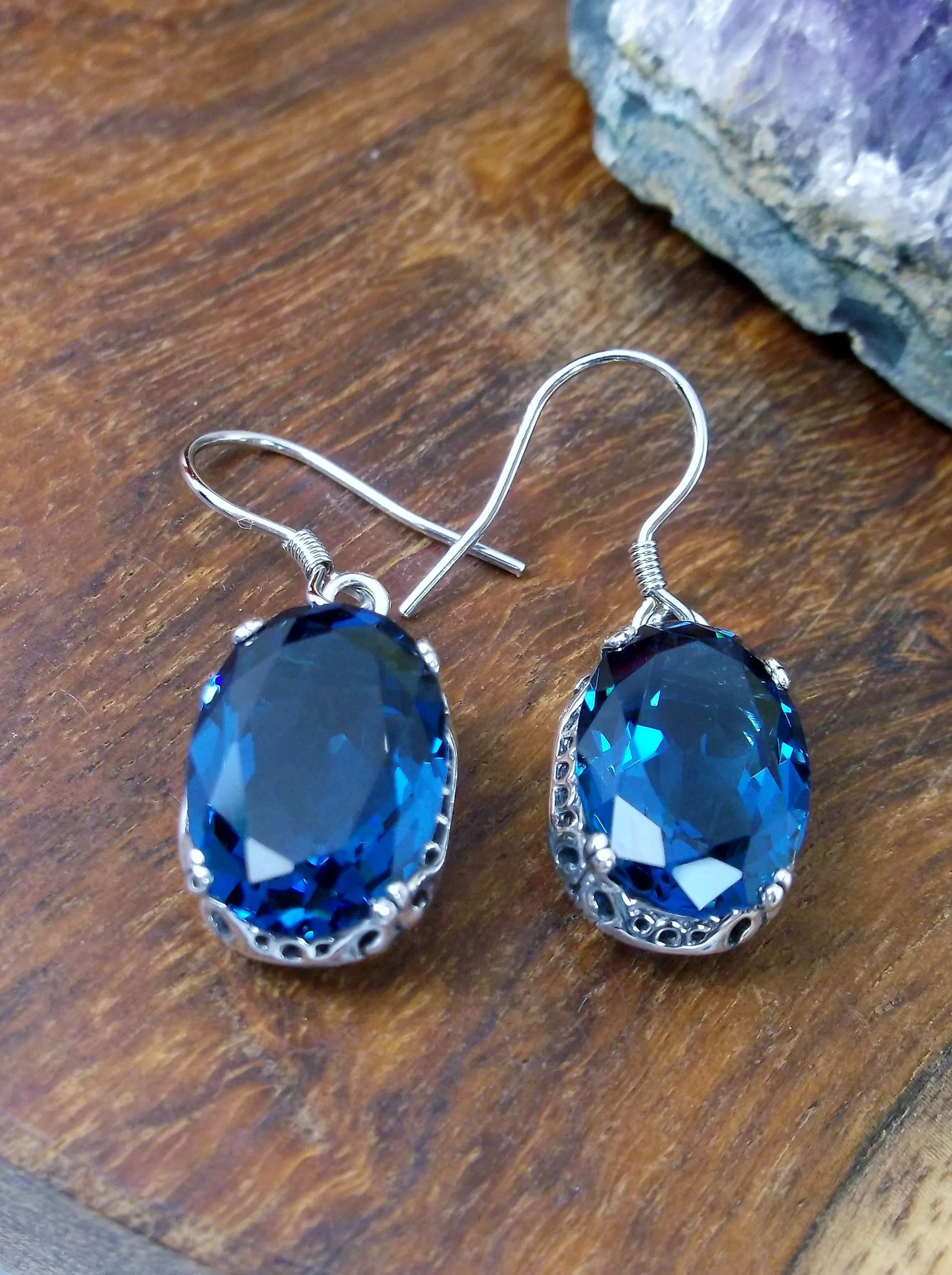 London Blue Earrings, Natural or Simulated Edwardian Jewelry #E70