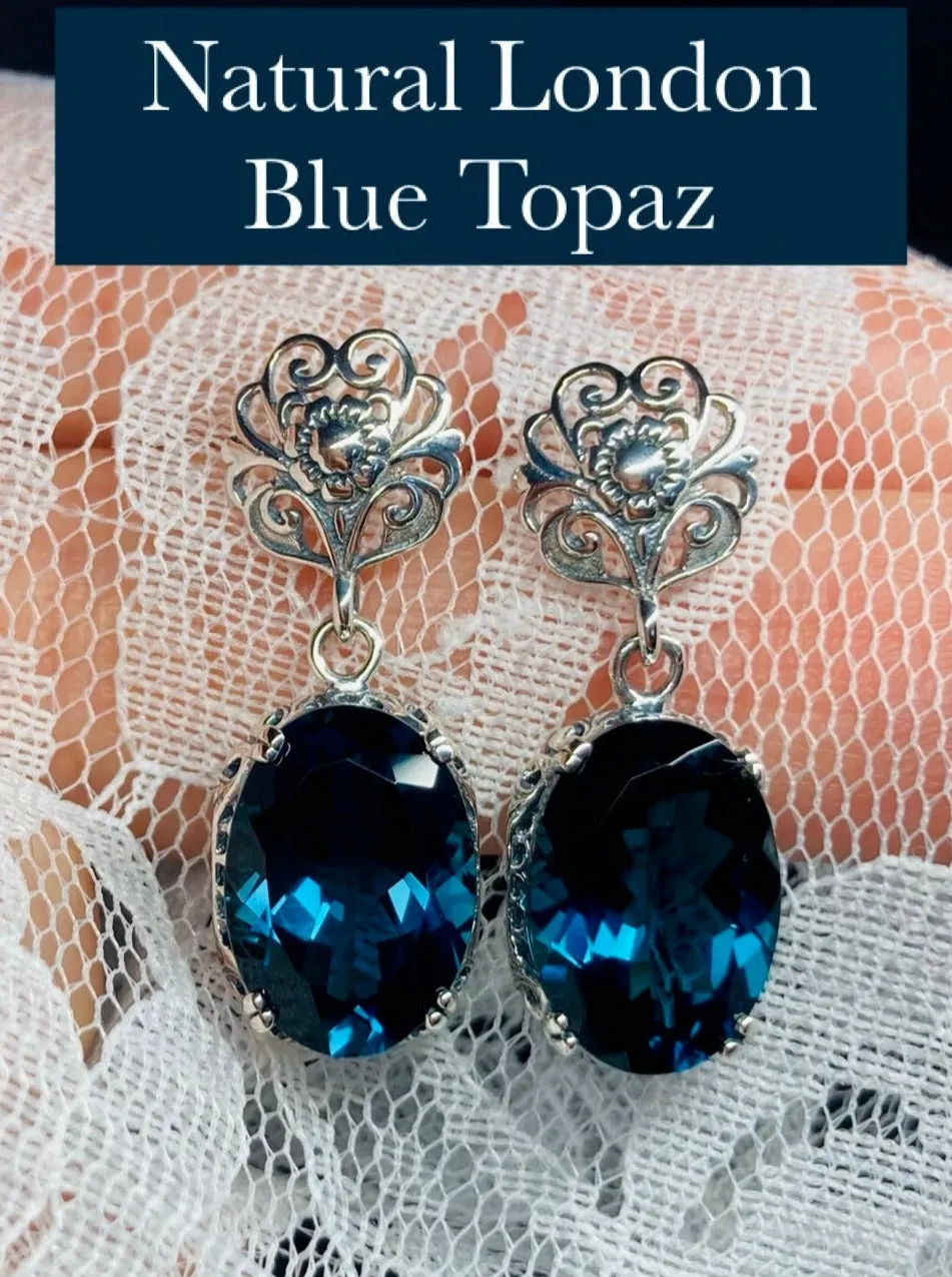 London Blue Earrings, Natural or Simulated Edwardian Jewelry #E70
