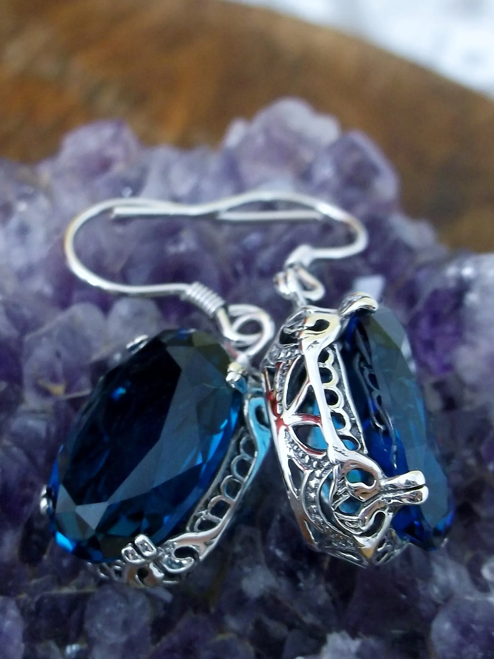 London Blue Earrings, Natural or Simulated Edwardian Jewelry #E70