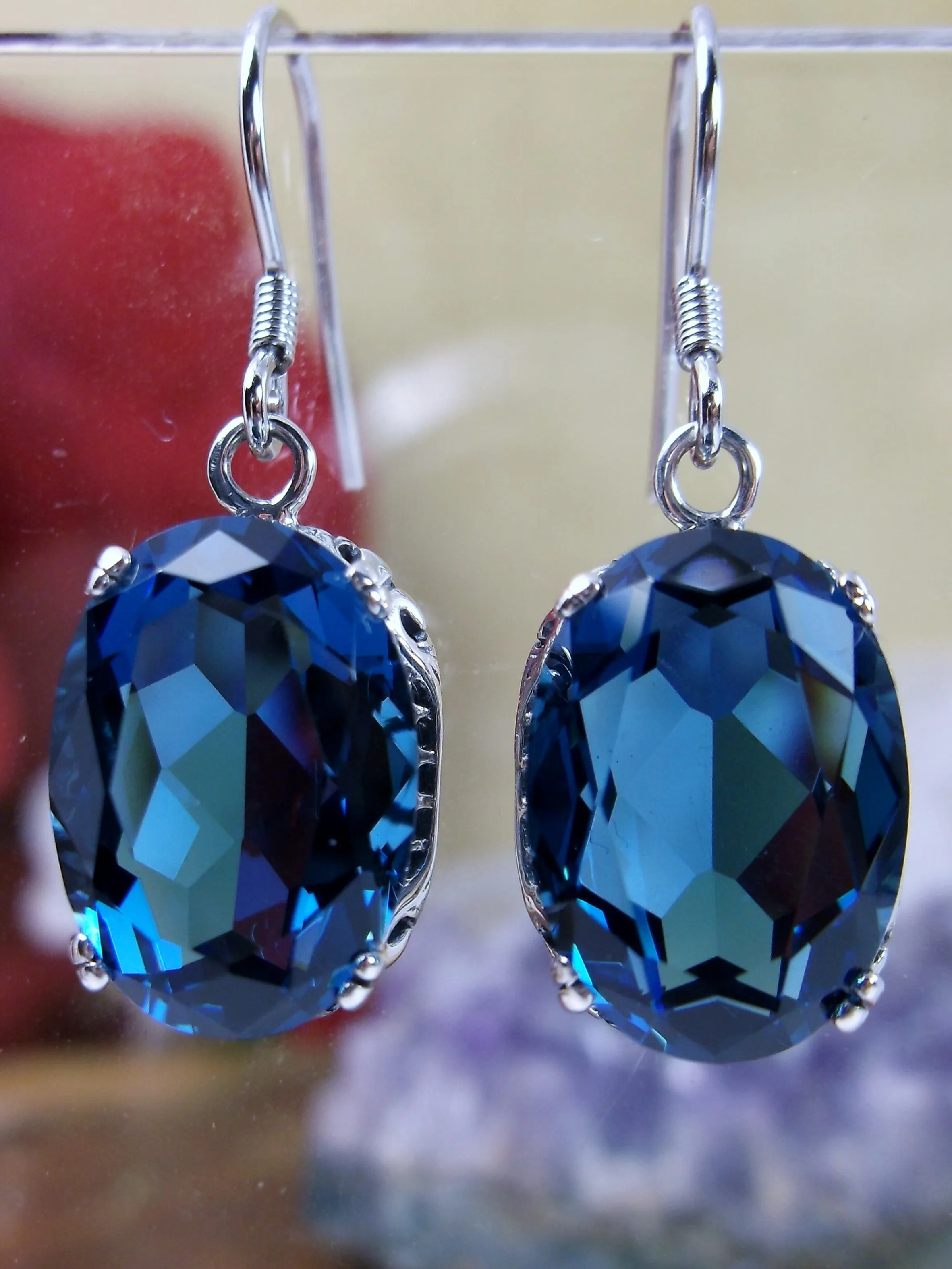 London Blue Earrings, Natural or Simulated Edwardian Jewelry #E70