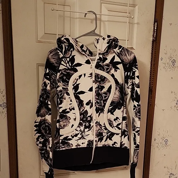 Lululemon Floral Black and White Scuba Hoodie