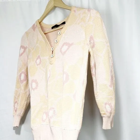 Marc Jacobs Cotton Pastel Pink and Cream Floral 3/4 Sleeve Sweater Large