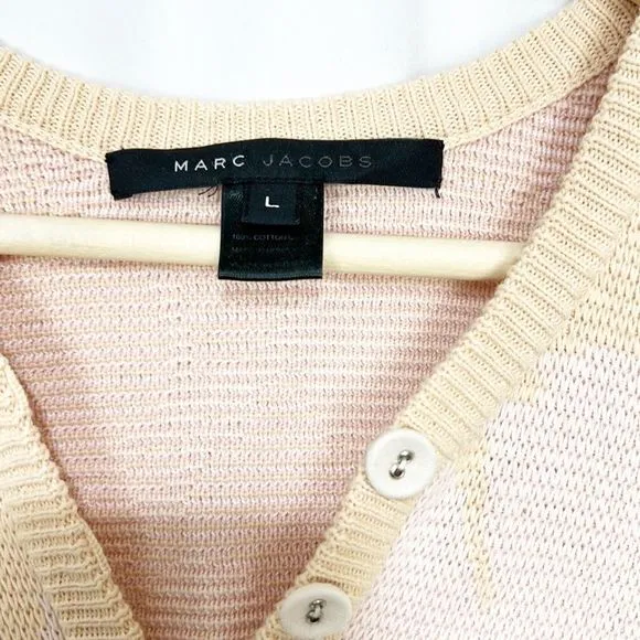 Marc Jacobs Cotton Pastel Pink and Cream Floral 3/4 Sleeve Sweater Large