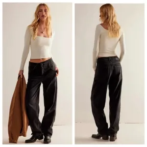 NWT Free People We The Free Crossroads Mid-Rise Boyfriend Jeans Black