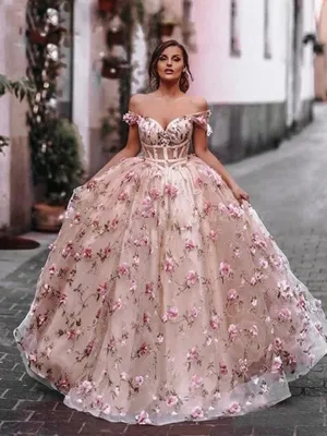 Off Shoulder Pink Floral Long Prom, Off the Shoulder Pink Formal, Pink Evening