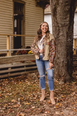 Olive   Blue Floral Waffle Contrast Jacket