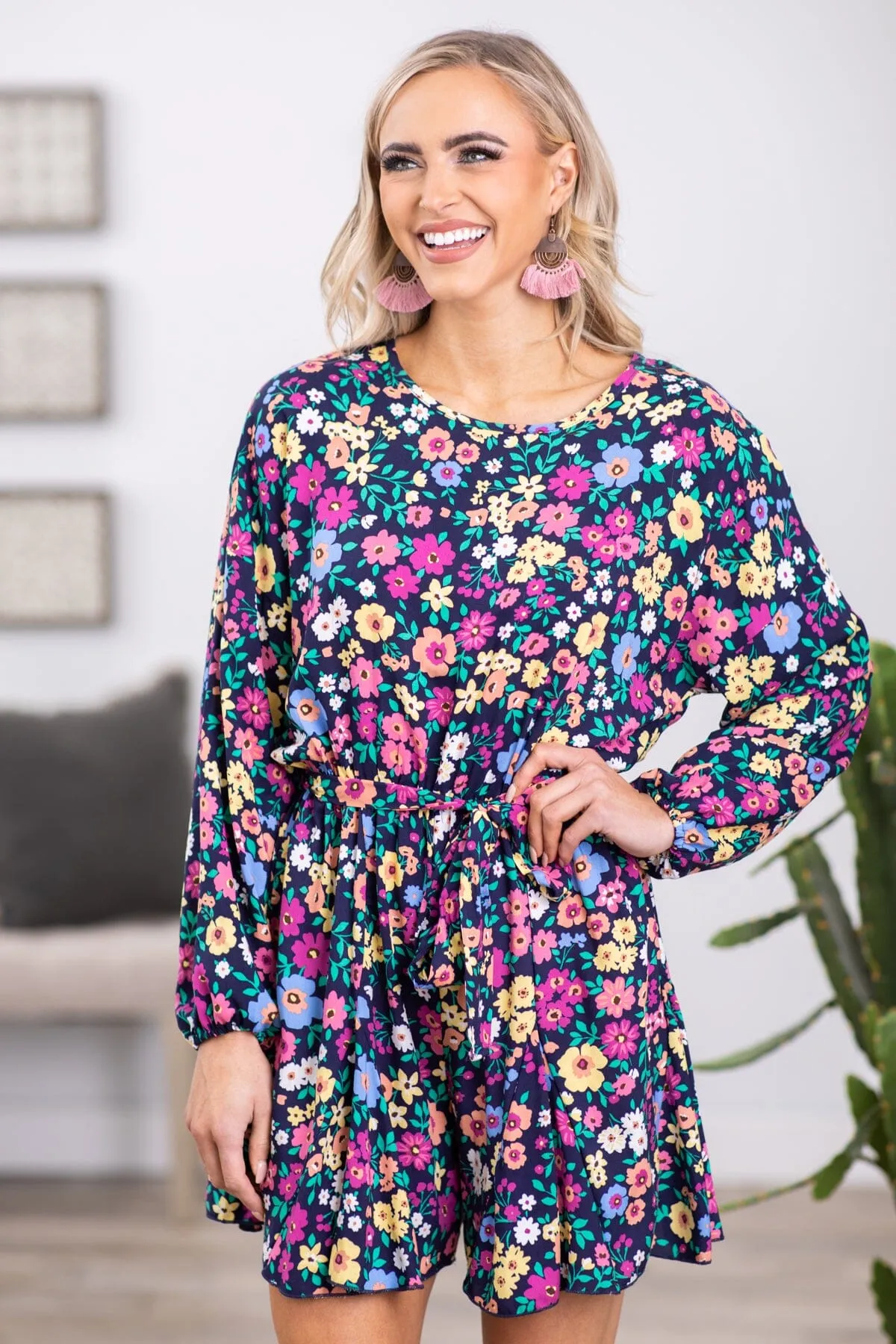 Pink Multicolor Floral Long Sleeve Romper