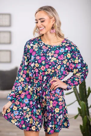 Pink Multicolor Floral Long Sleeve Romper
