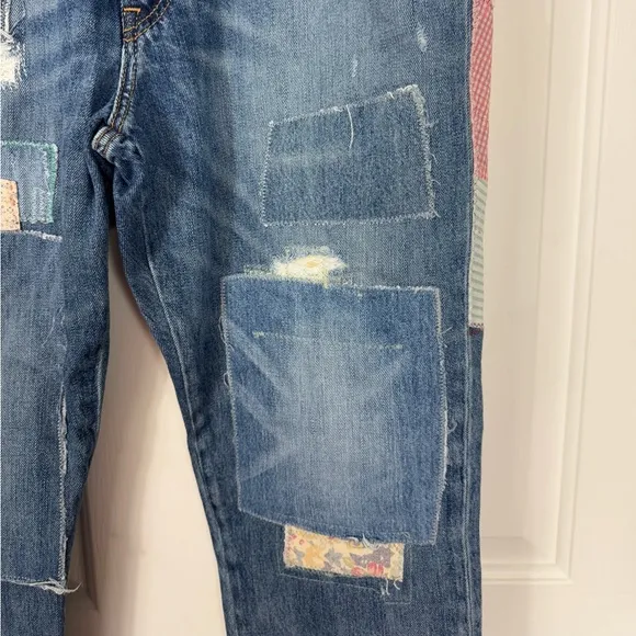 Polo Ralph Lauren Jean Women Avery Boyfriend Patch-Work Blue Distressed Jeans 28