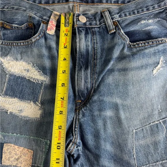 Polo Ralph Lauren Jean Women Avery Boyfriend Patch-Work Blue Distressed Jeans 28