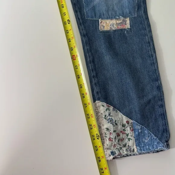 Polo Ralph Lauren Jean Women Avery Boyfriend Patch-Work Blue Distressed Jeans 28