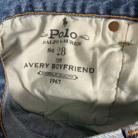 Polo Ralph Lauren Jean Women Avery Boyfriend Patch-Work Blue Distressed Jeans 28