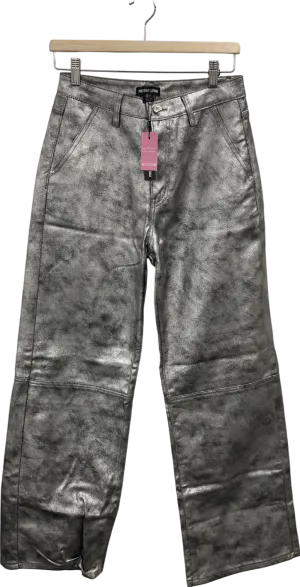 PrettyLittleThing Metallic Distressed Metal Look Coated Denim Boyfriend Jeans UK 8