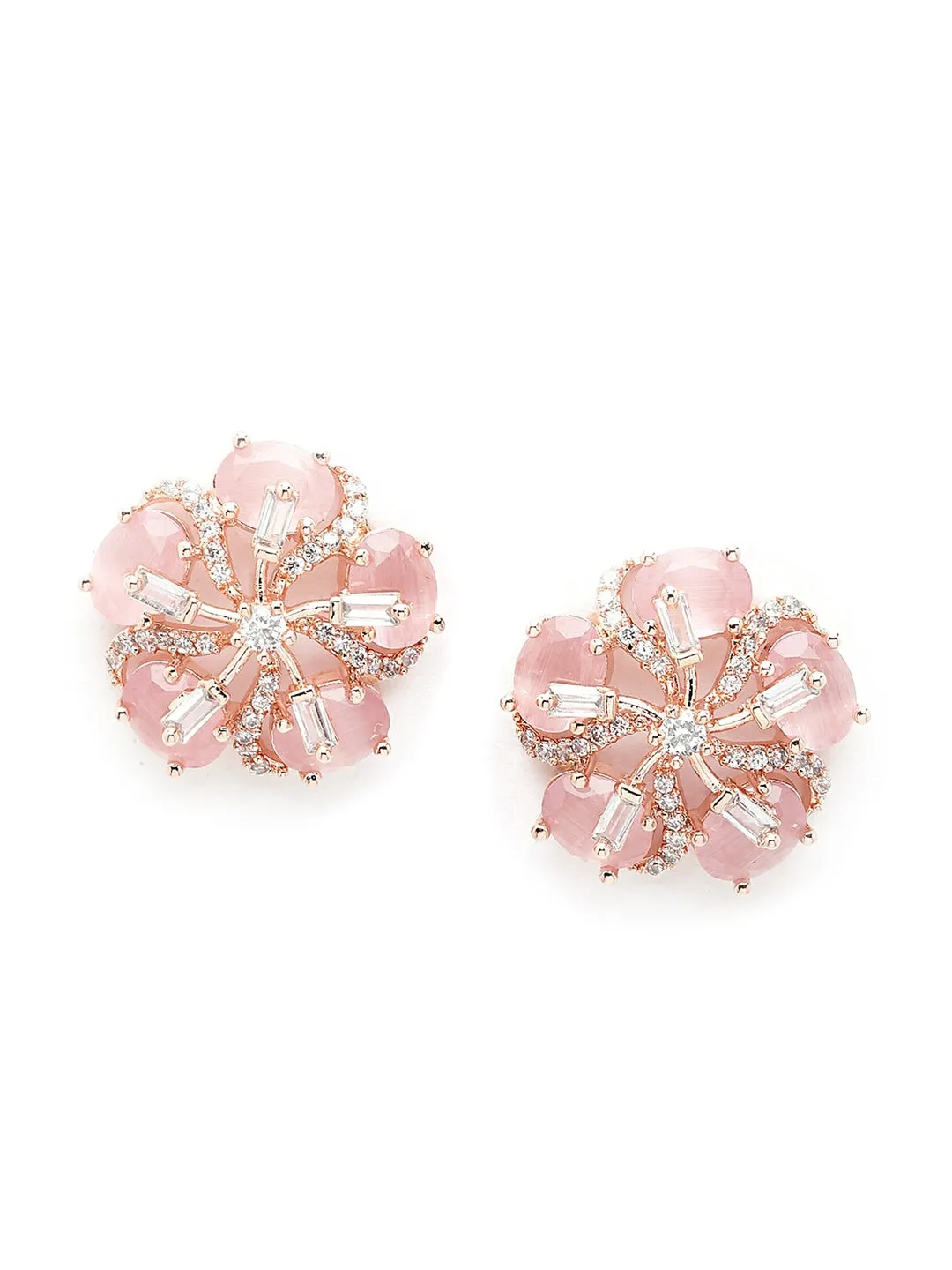 Rose Gold Plated Pink Floral Studs Earrings