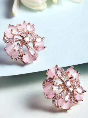 Rose Gold Plated Pink Floral Studs Earrings