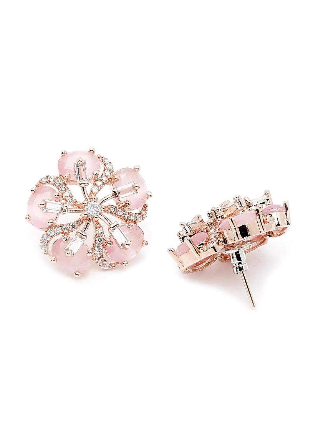 Rose Gold Plated Pink Floral Studs Earrings