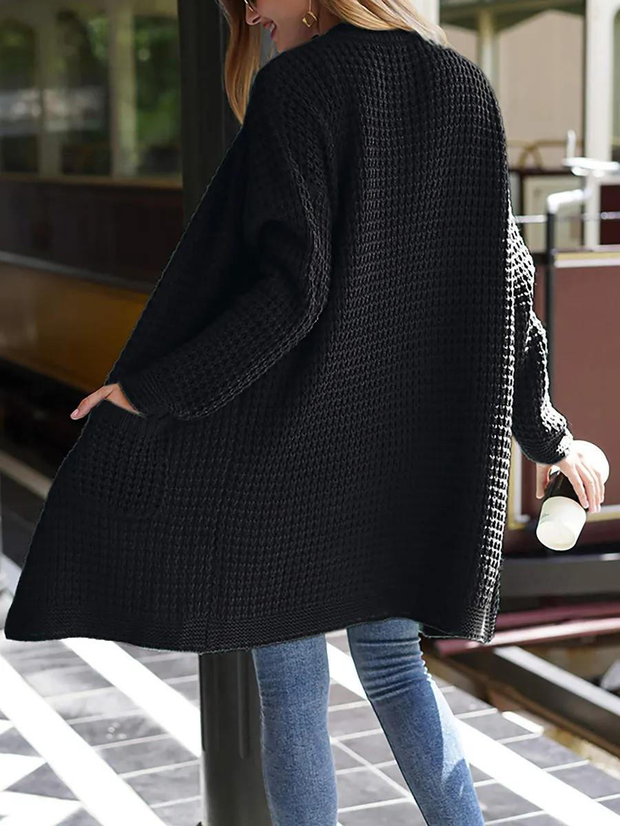 Solid Color Casual Knit Sweater Coat Open Front Cardigan