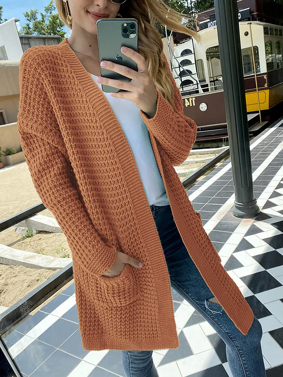 Solid Color Casual Knit Sweater Coat Open Front Cardigan