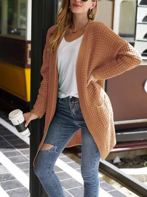 Solid Color Casual Knit Sweater Coat Open Front Cardigan