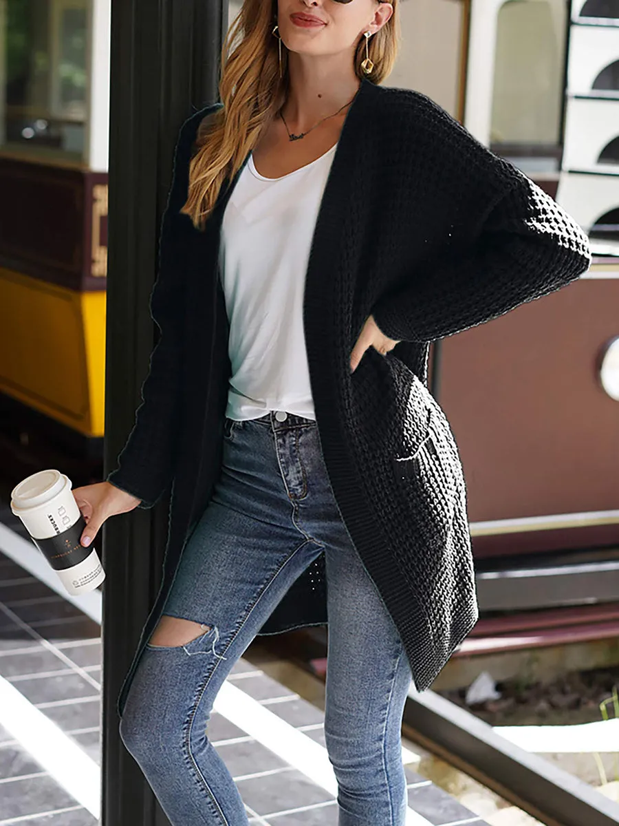 Solid Color Casual Knit Sweater Coat Open Front Cardigan