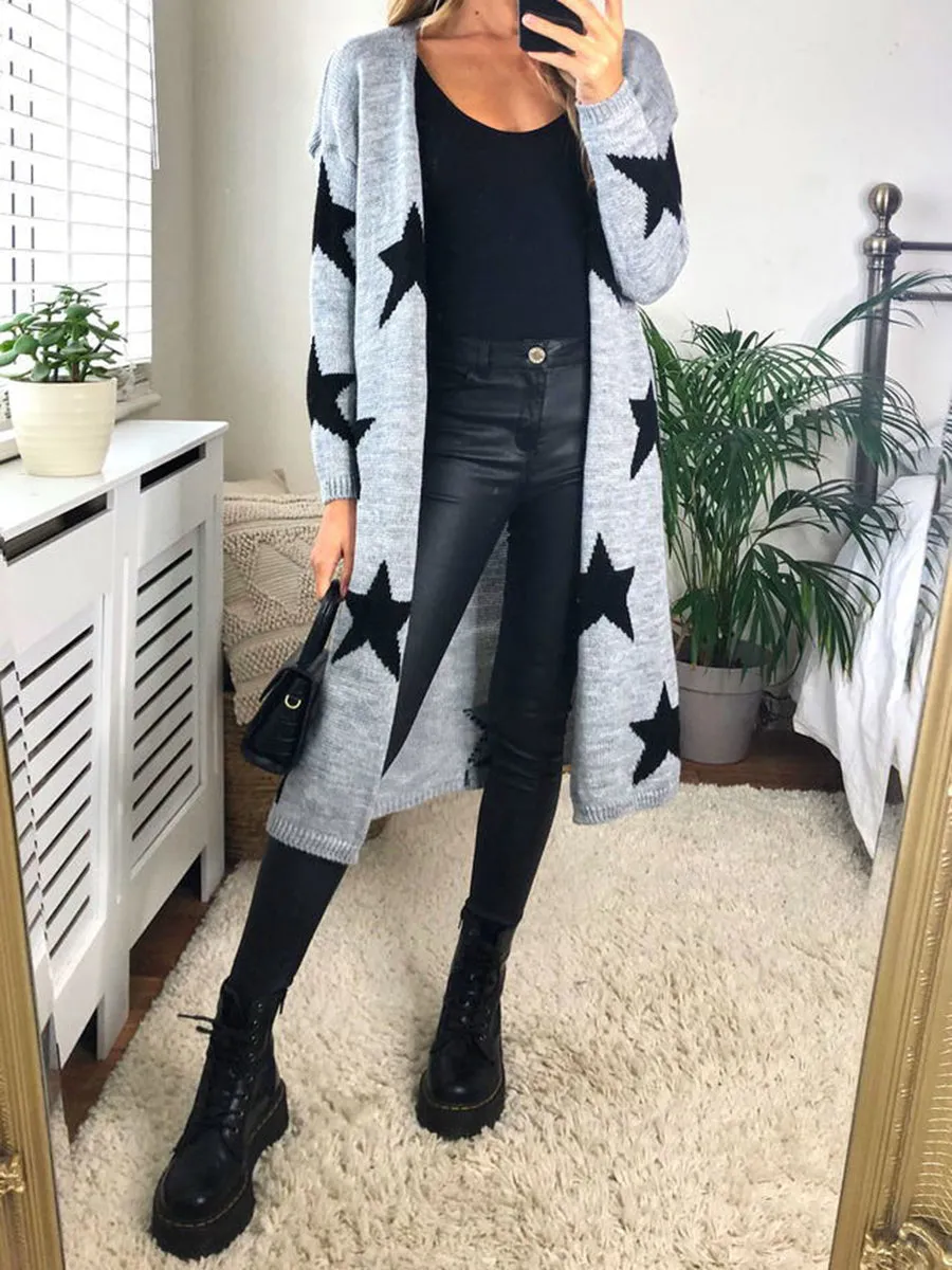 Star Print Long Cardigan