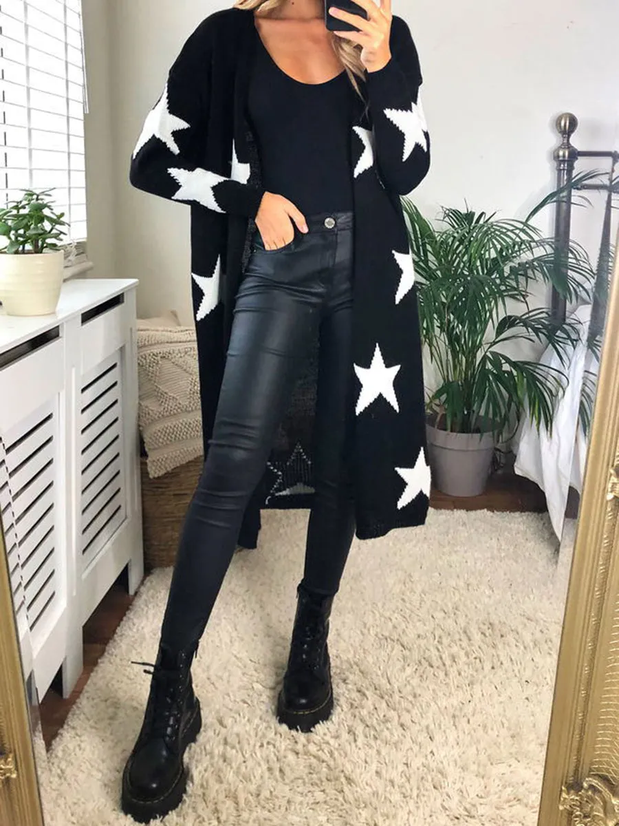 Star Print Long Cardigan