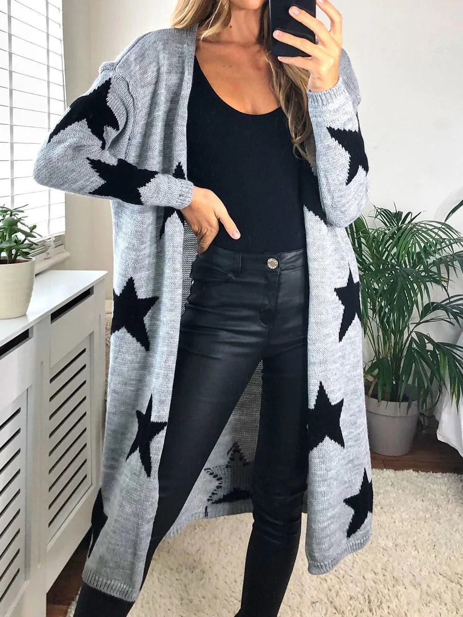 Star Print Long Cardigan