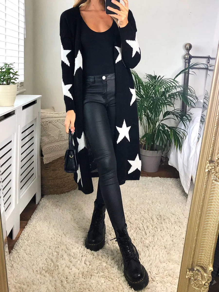 Star Print Long Cardigan