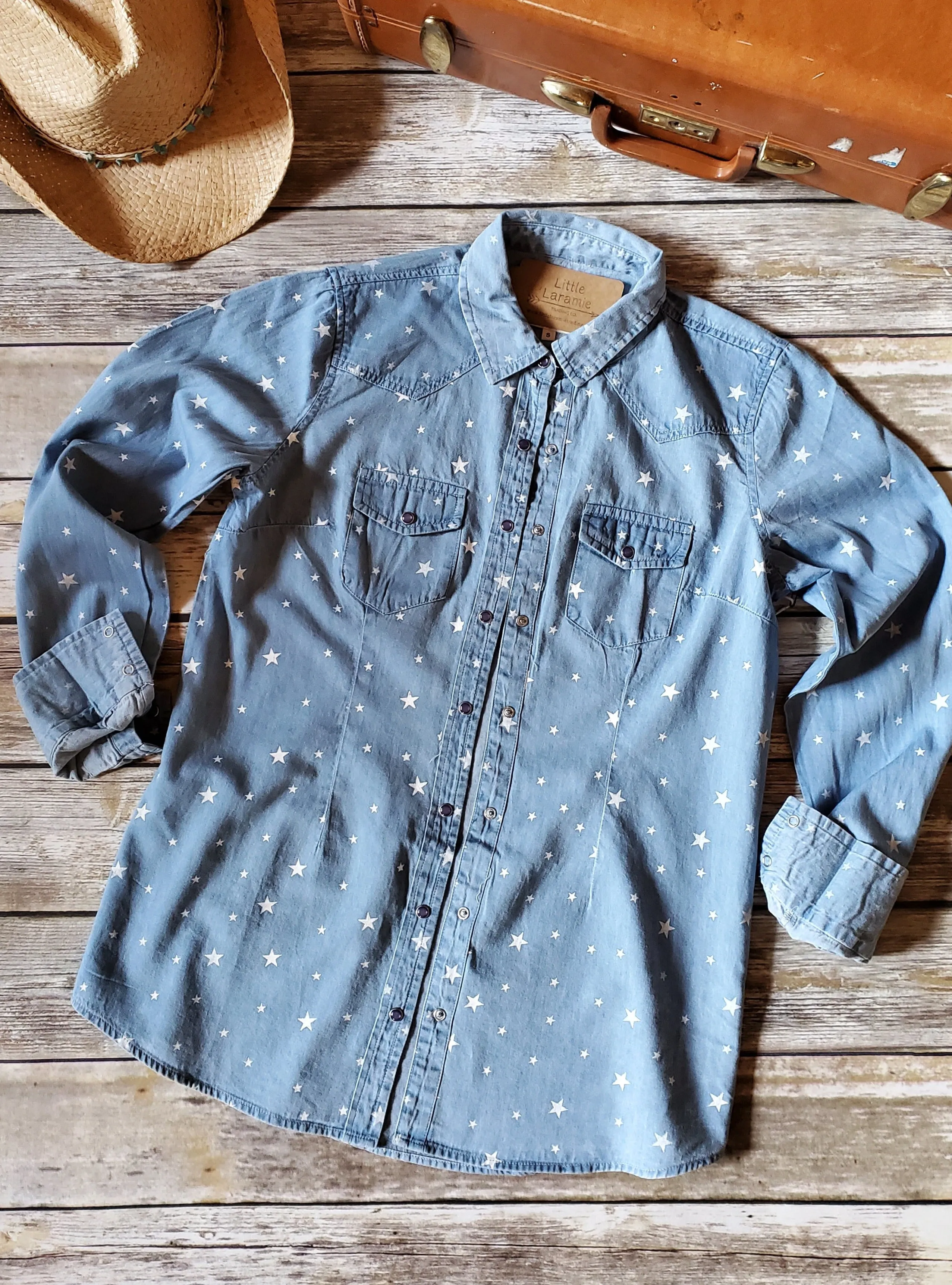 Starry Sky Denim Pearl Snap Shirt