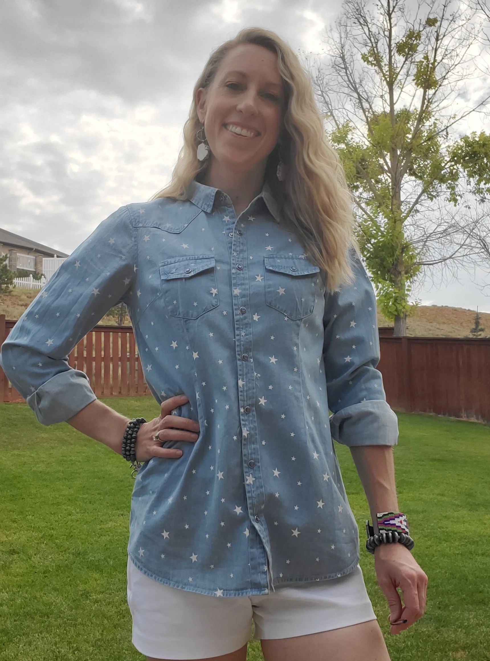 Starry Sky Denim Pearl Snap Shirt