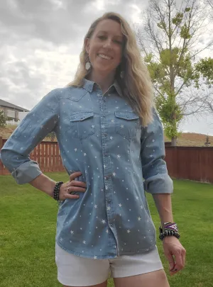 Starry Sky Denim Pearl Snap Shirt