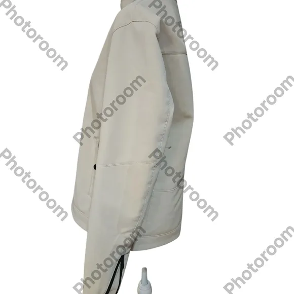 Stone Falcon Unisex Stand Collar Zip-Up Jacket in Cream /White Size M