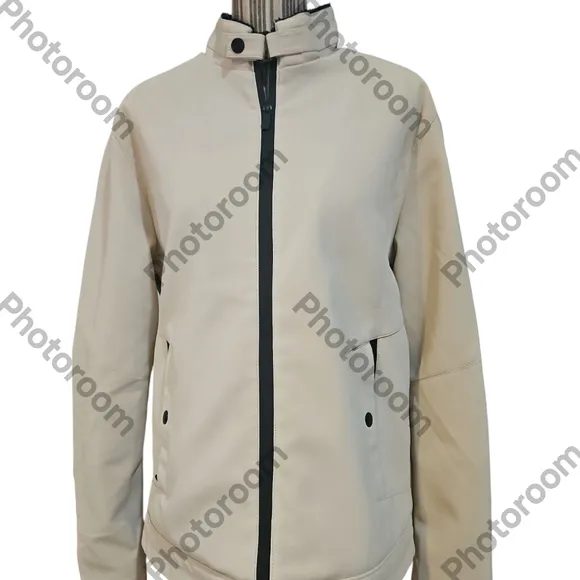 Stone Falcon Unisex Stand Collar Zip-Up Jacket in Cream /White Size M