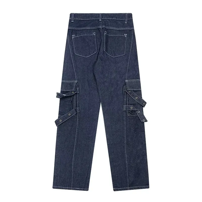 Street Splicing Strap Cargo Jeans
