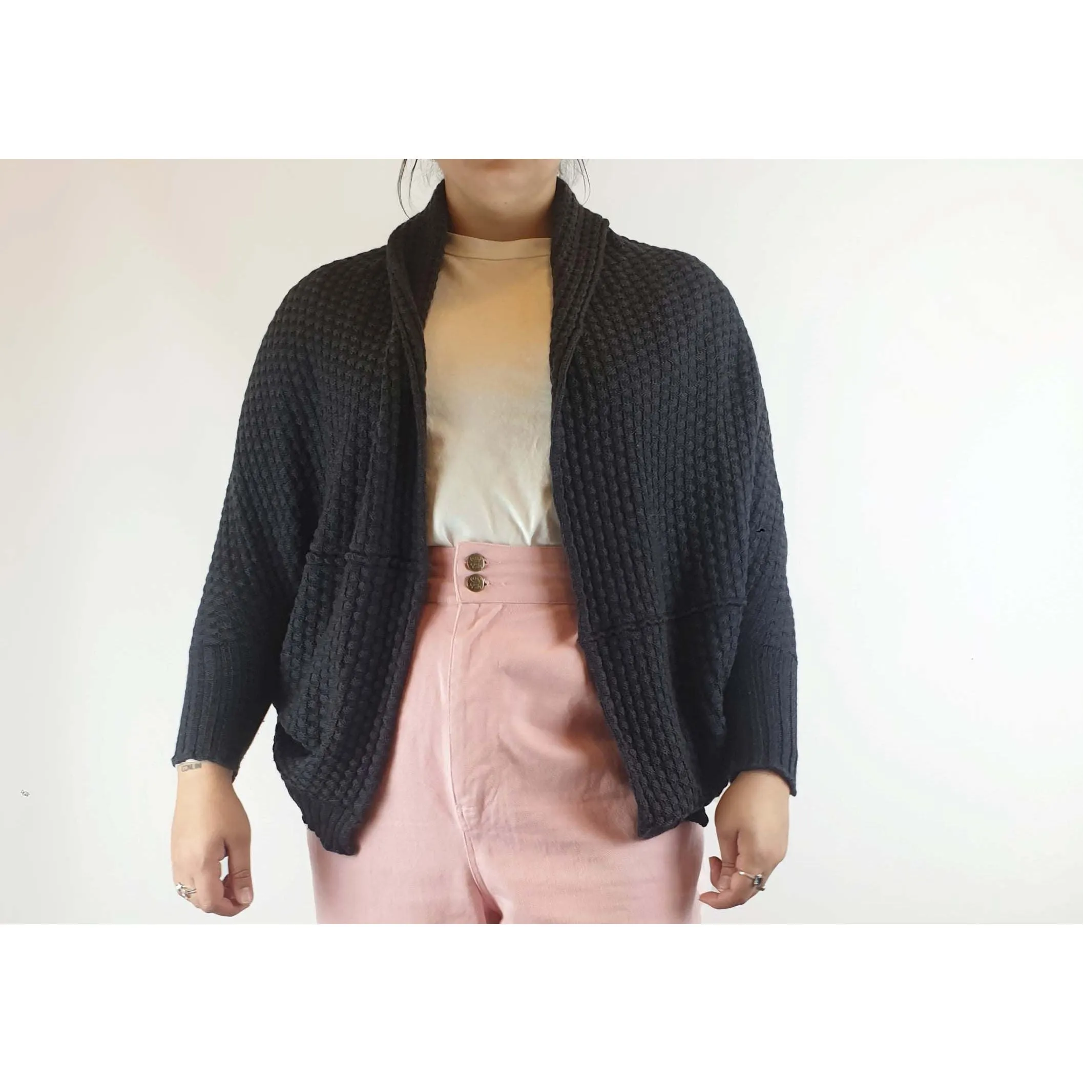 Uimi charcoal cotton knit oversize cardigan - one size fits most