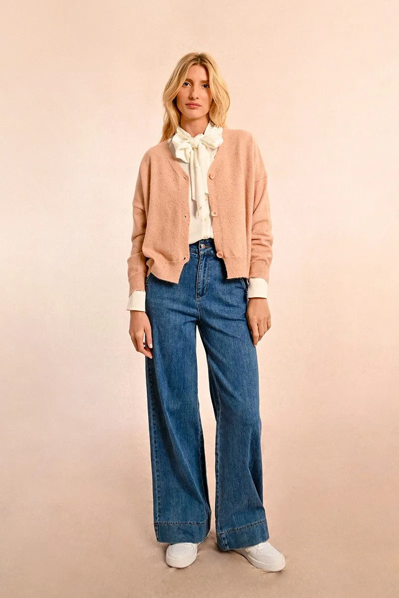 V-NECK CARDIGAN WITH WOOL