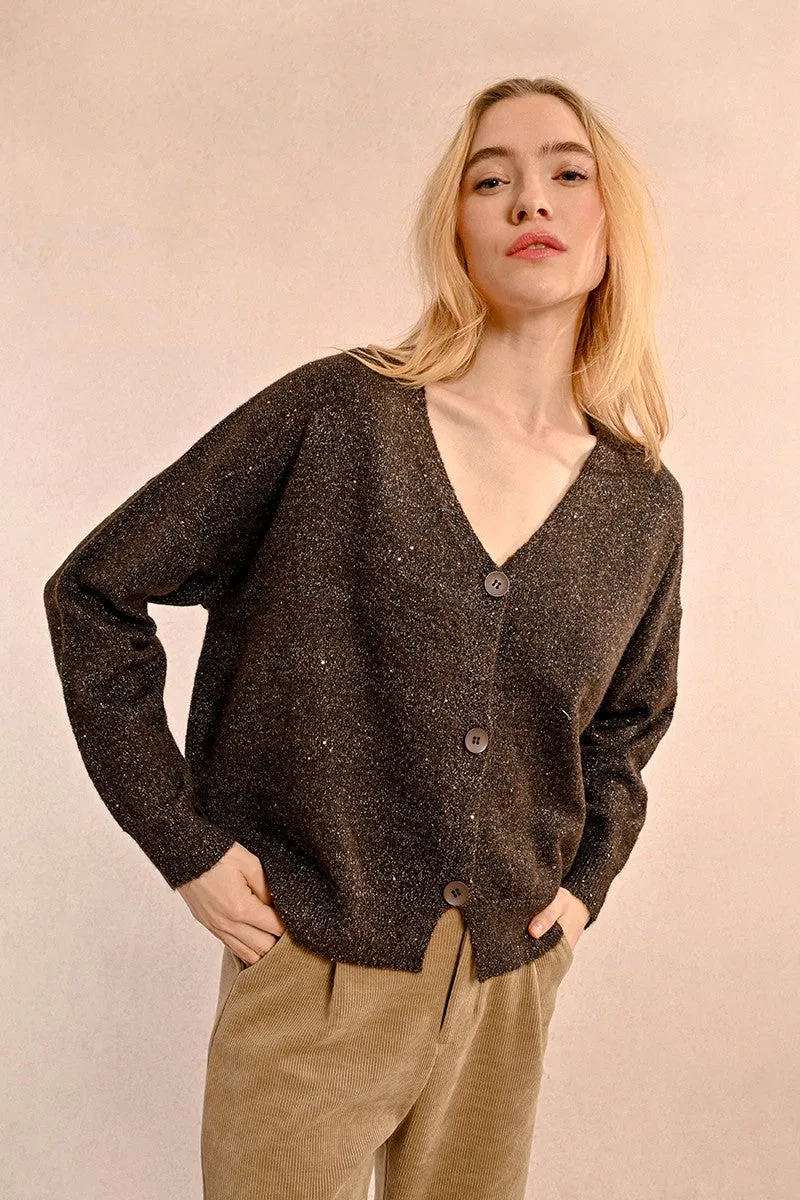 V-NECK CARDIGAN WITH WOOL