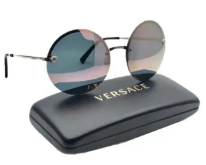 Versace 2176 10006g Silver Grey Round Rimless Sunglasses Gafas