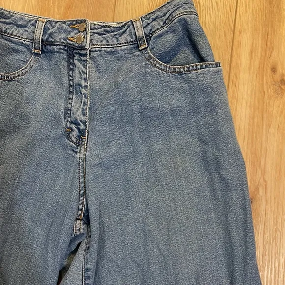 Vintage AT denim jeans high waisted flare bell bottoms sz 6 hemmed petite women